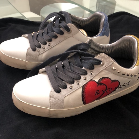 Zadig and Voltaire white tattoo sneakers with studs. Worn just once! Like new! - Picture 3 of 4
